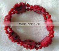 wholesale 7" 15-18mm red round and carved natural coral stone bracelet jewelry