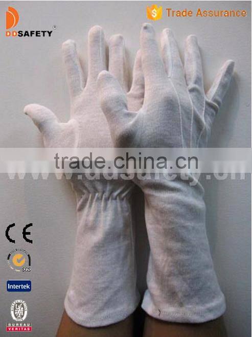 DDSAFETY 2017 Hot Sale White Cotton Interlock Gloves With Long Cuff Safety Gloves
