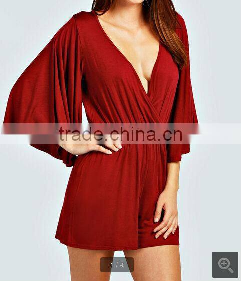 2015 sexy womens deep V neck plus size open front African Print Kimono Sleeve loose Playsuit