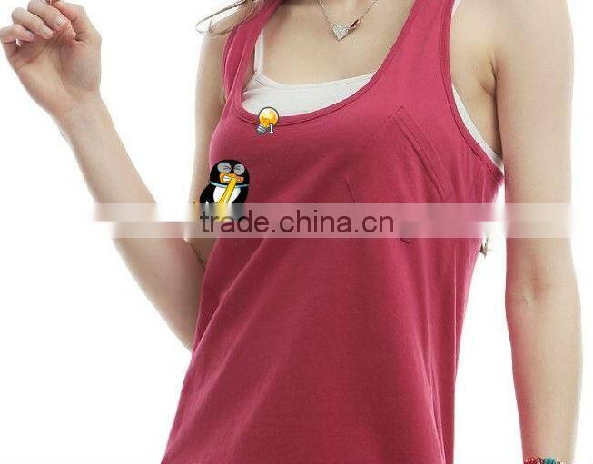 Women's loose fit U neck slip T-shirt with a pocket