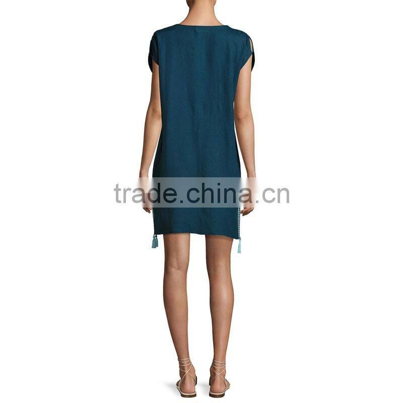 Women Summer Embroidery Dress 2017 Cap Sleeve Linen Flare Dress HSD9995