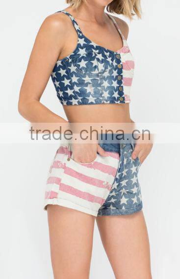 2017 Fashion American Flag Sets Woman Sexi Tops and Panty