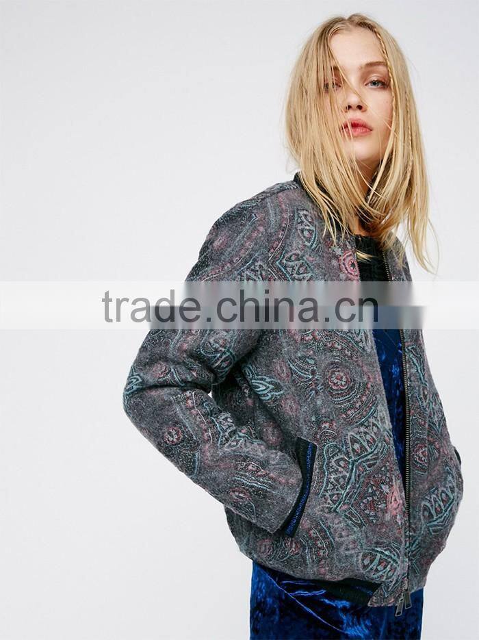wool female bohemian clothing print fabric wholesale quilted winter coats ladies custom bomber jackets women 2016 winter coat