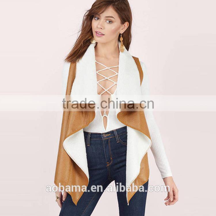 sleeveless style ladies casual winter leather jacket 2017 woman
