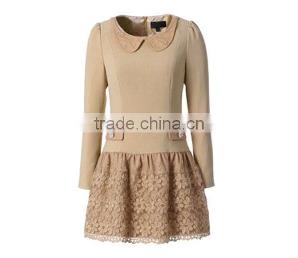 Popular Girl New Stylish close-fitting ladies' fashion coat dress with laced skirt and horse-hoof collar