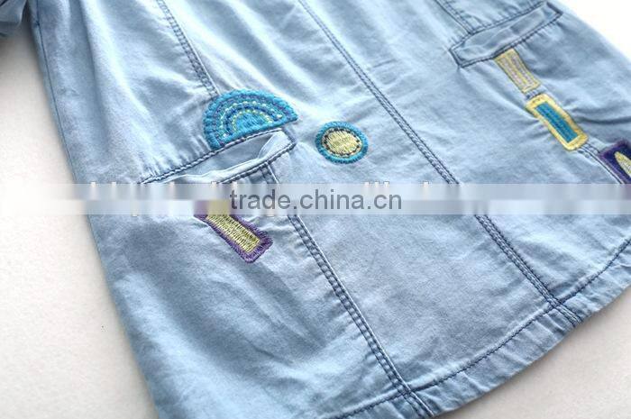 Girls Washed short Sleeve Casual Denim Jean Shirt Blouse with embroidery