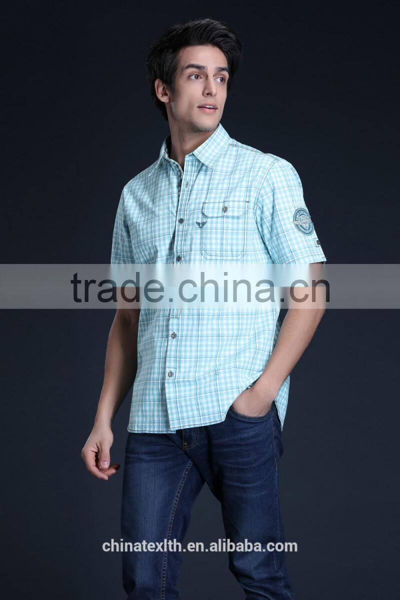 Fashion Short Sleeve Casual Design High Quality 100%Cotton Check Men Shirt