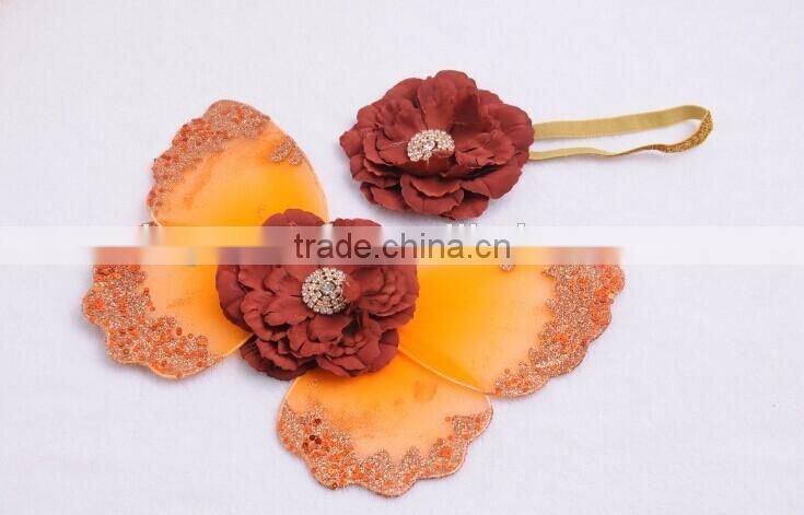 2016 popular boutique new born baby wings and flowers and headband sets photography props