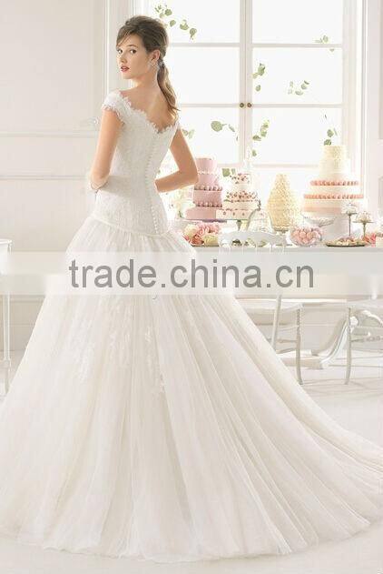 sexy cap sleeve lace ball gown wedding dress for mature bride