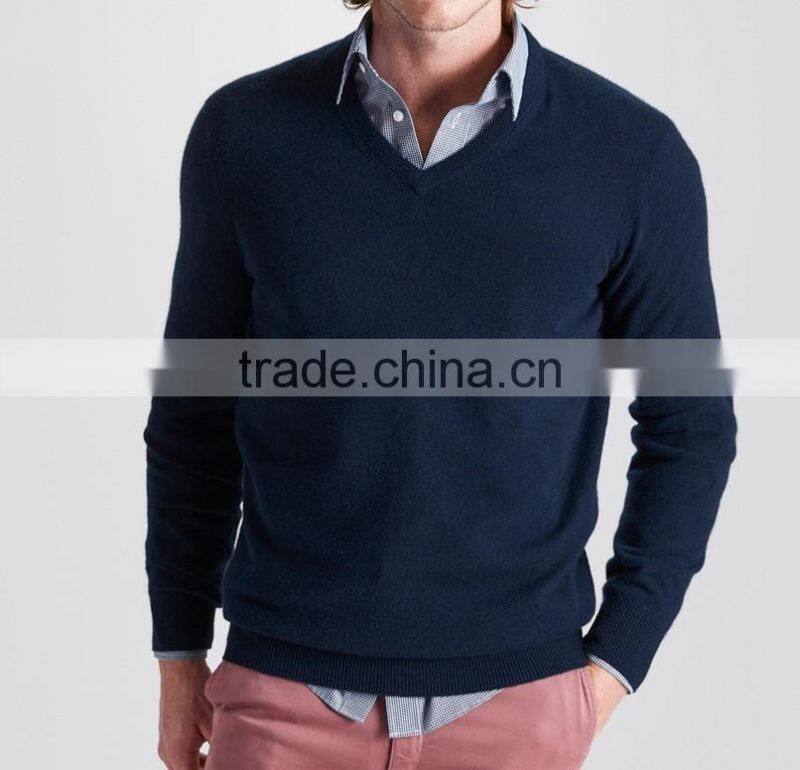 High Quality Men's v-neck cashmere sweater Navy(BKNM12)