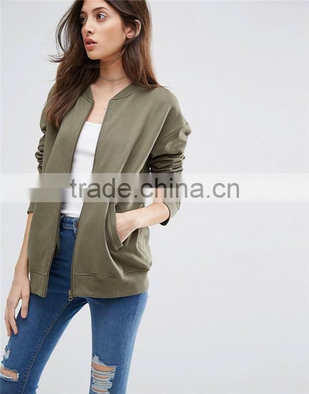 Cheap price women solid color bomber jacket in jersey