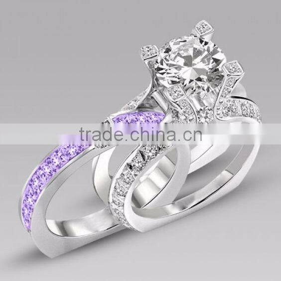 Trendy fashion wholesale fine jewelry romantic cz diamond engagement wedding ring set