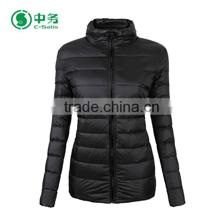 European Style Winter Shiny Ultra Light Thin Foldable Women Goose Down Jacket