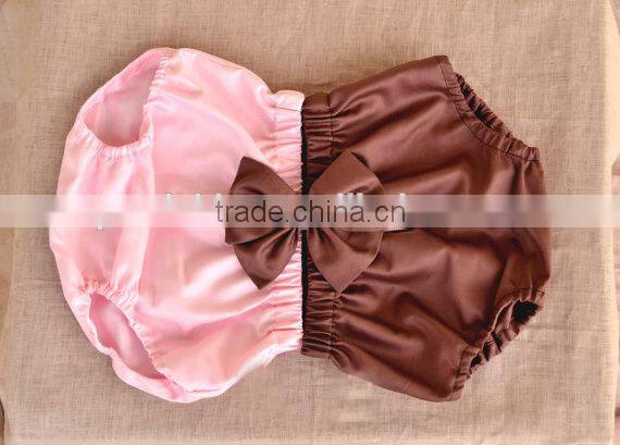 Cute baby cotton bloomer pure color diaper cover with bowknot headband for infants