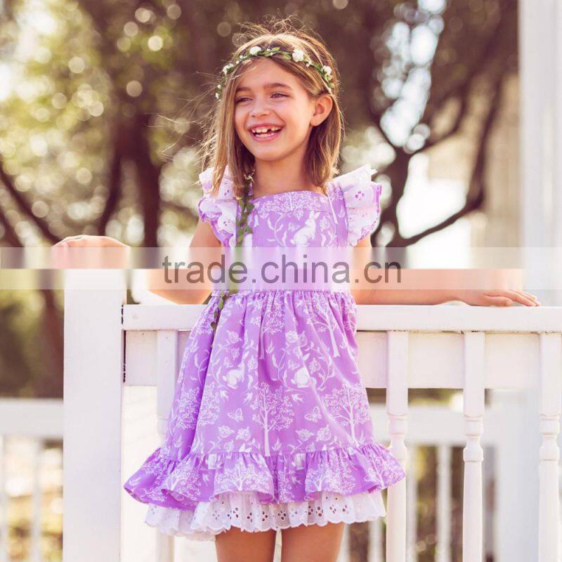 Little Girls Easter Bunny Purple Vintage Style Pinafore Lace Twril Holiday Dress
