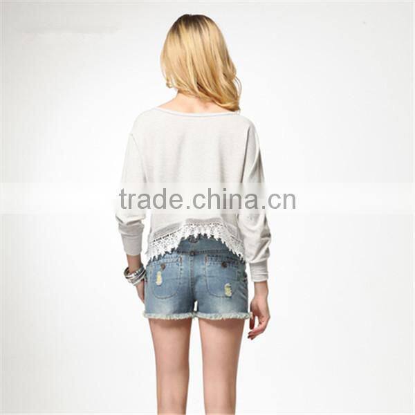 spring long sleeve lace crop top factory supply