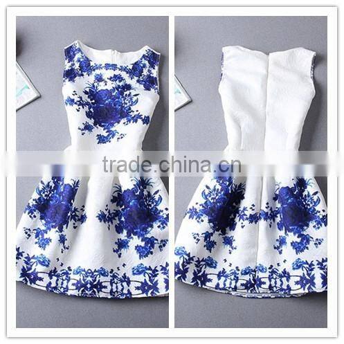 Promotional ! 2016 summer style printing dress skirt, women sleeveless party dresses, Custom women dress