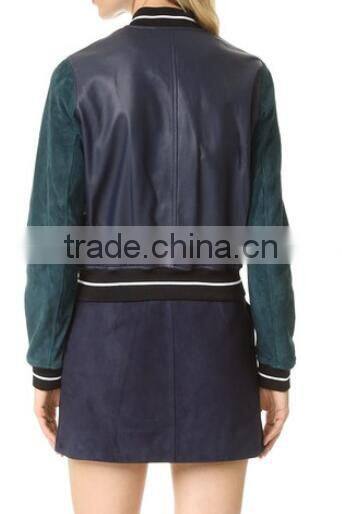 Runwaylover EY1056C Women Fashion 2017 Long Sleeve Pu Splice Jackets