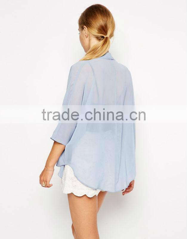Modern plain chiffon see through top kimono