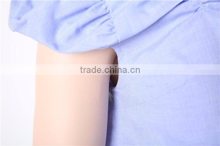 short sleeve blue women fashion cutting blouse with side zipper