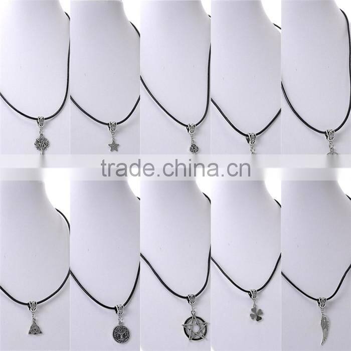Cowhide Leather Necklaces W/Antique Silver Pendants Mixed With Lobster Clasp 43cm long
