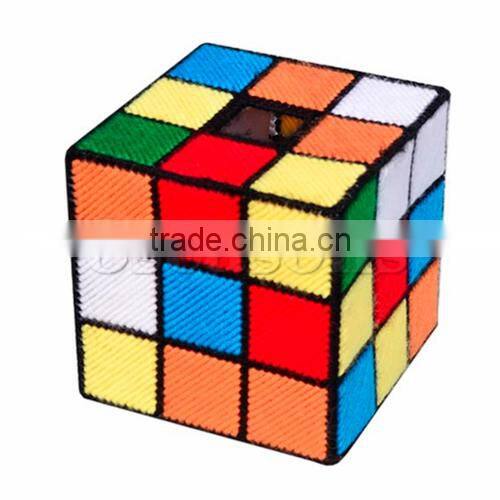 Folk Art Tissue Box Cube Multicolor Lattice Cotton Fabric Embroidery Stitch Cross Set