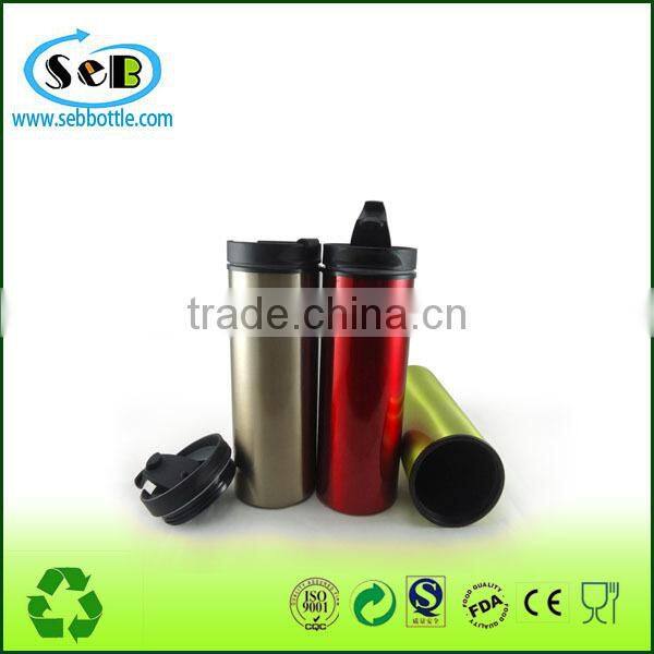 double wall insulated plastic coffee cup , travel mug , metal aluminum outer