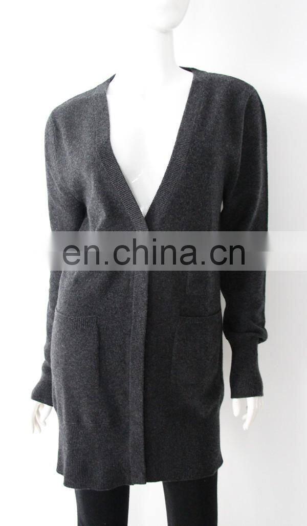 Hot sale 12gg women pure cashmere cardigan with pockets