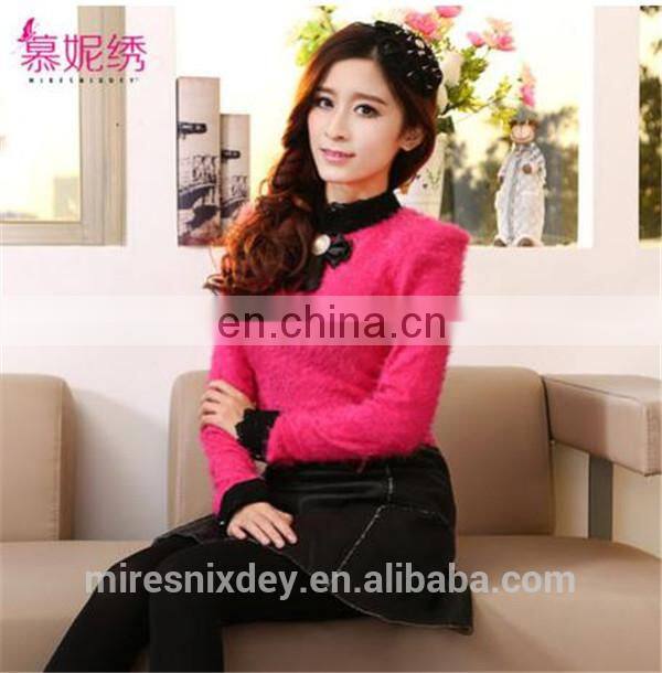 2014 autumn&winter turtle neck thick Mohair lace lady sweater