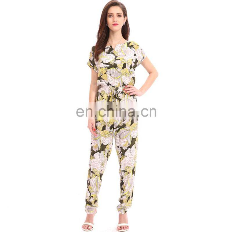 Korean Style Waist Ethnic Print Formal Office Ropa Mujer Jumpsuit For Middle Age Ladies