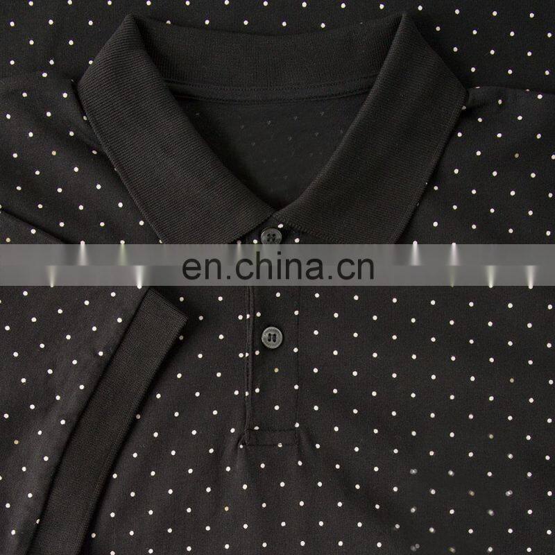 cotton black polo shirts with small white dots printing mens high quality golf sports polo shirts 2015
