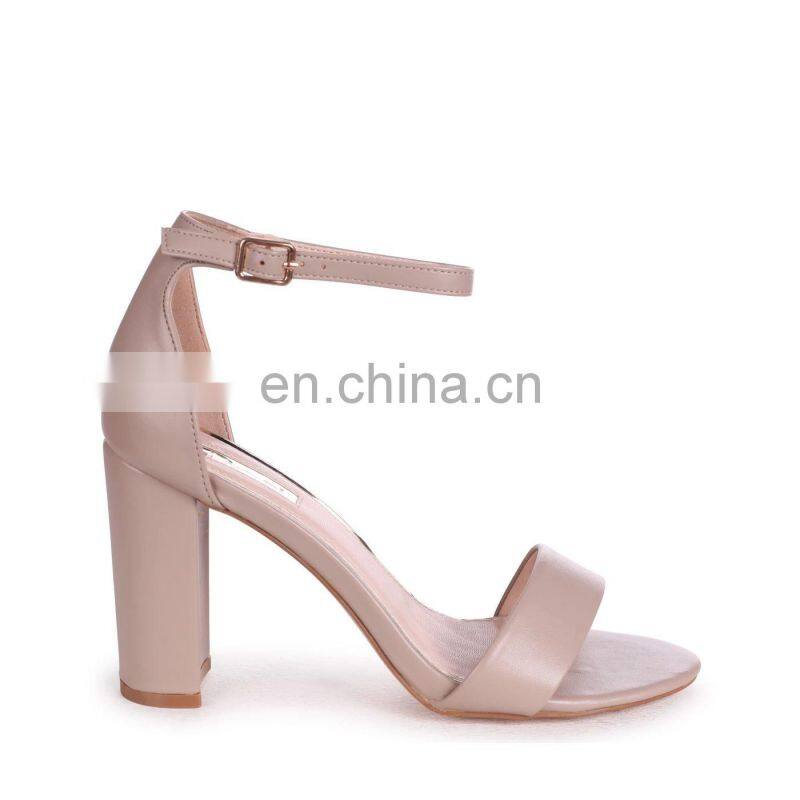 Ladies high quality unique luxury design single sole high block heels ankle strap sandals shoes