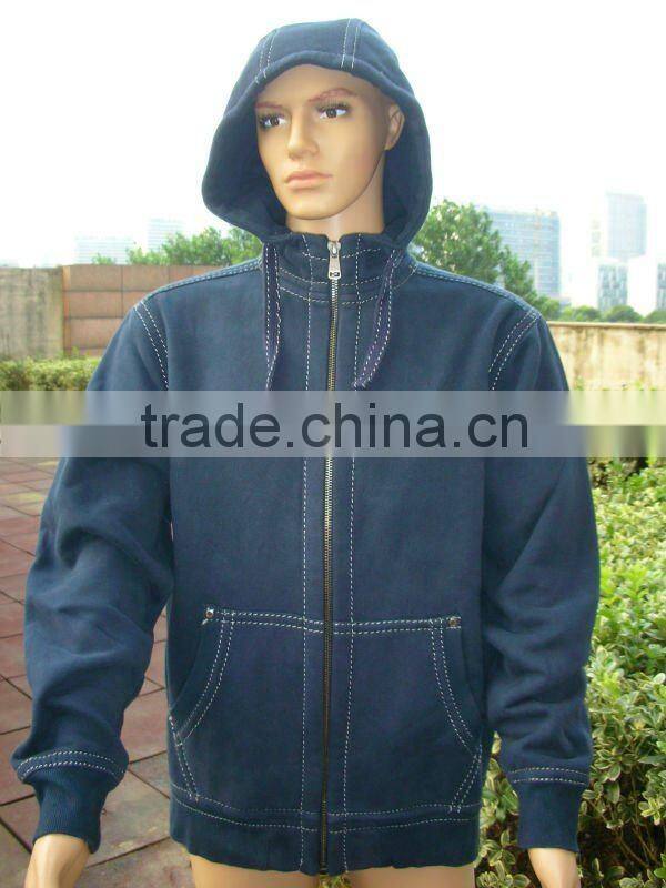 Men's fleece hoody sweater heavy thread wide stitch