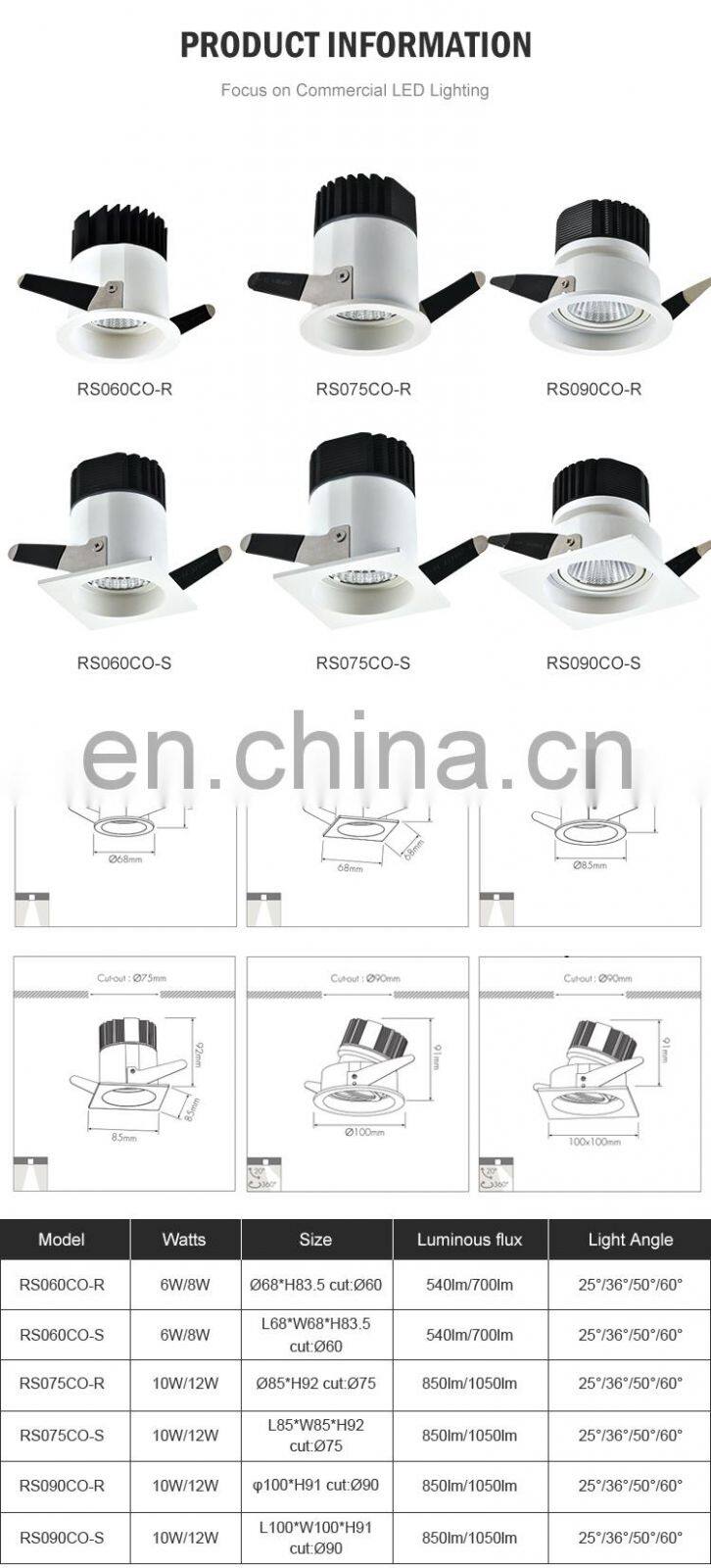China Manufacturer Aluminum Recessed Mounted Cob 10W 12W Indoor Bedroom Market Led Spotlight
