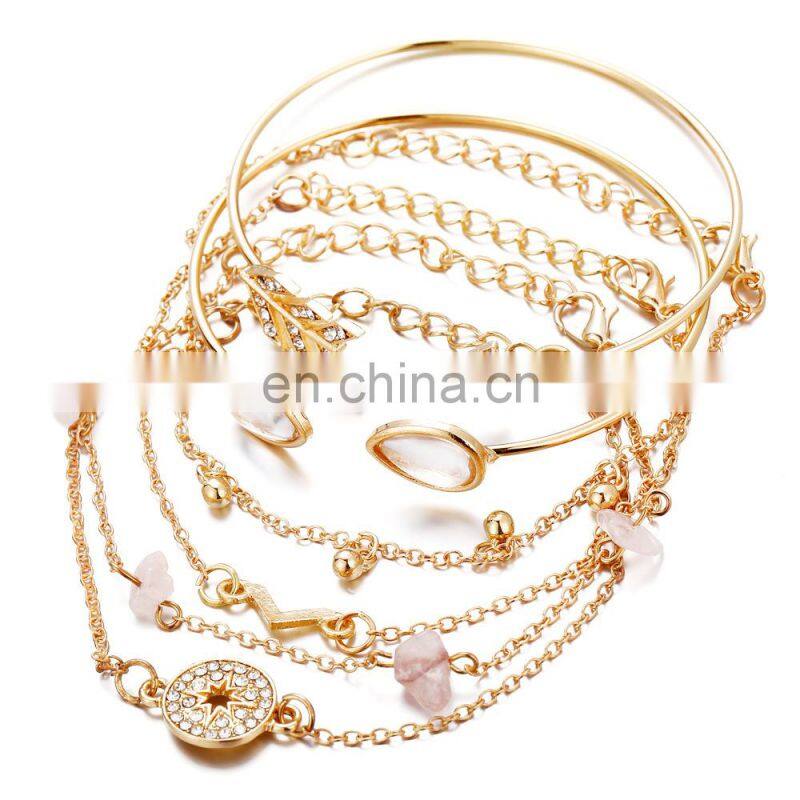 6pcs/set Bohemian V shape Bracelet Set For women Gold Color Chain Bracelets Sets Jewelry