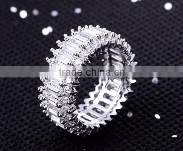 Thick Wedding Band Big CZ Crystals Rectangle Shape Deluxe Copper Women Ring