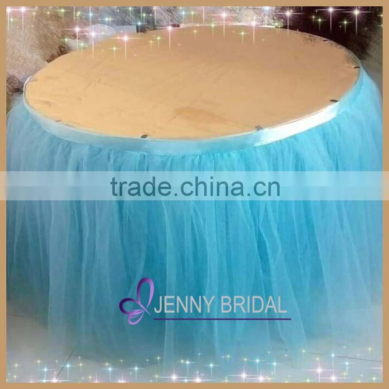 TC091#48 customize fancy deramlike blue puffy tulle table skirting for weeding