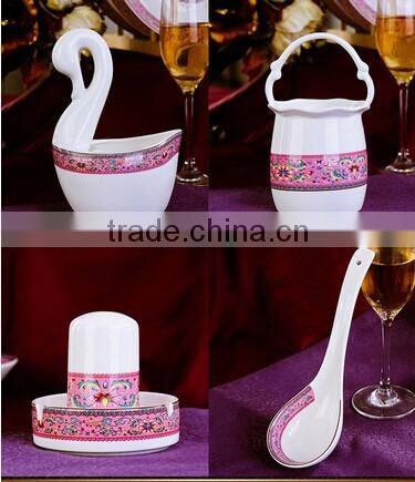 56 pcs pink with white ceramic dinner plate