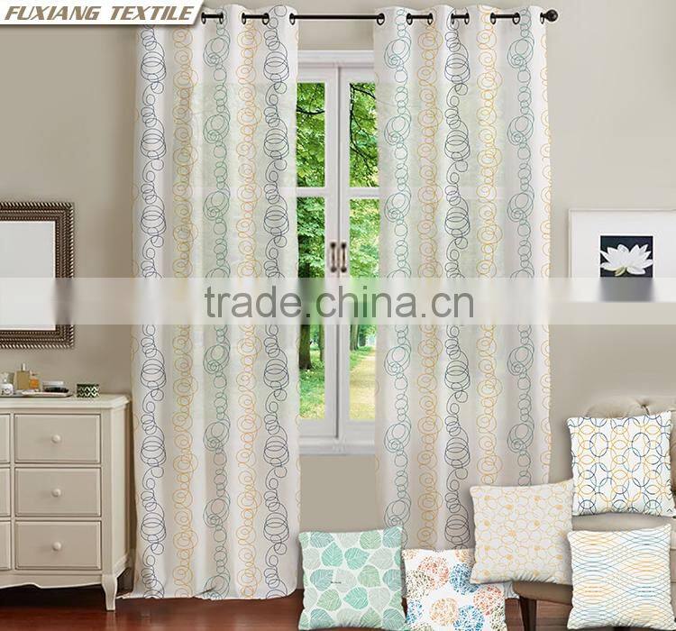 Faux Linen Fabric Printed Partysu Flower Window Curtains