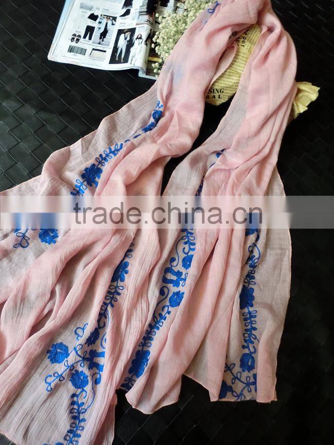 Newest Flower Embroidery Design Cotton Woman Fashion Vintage Scarf