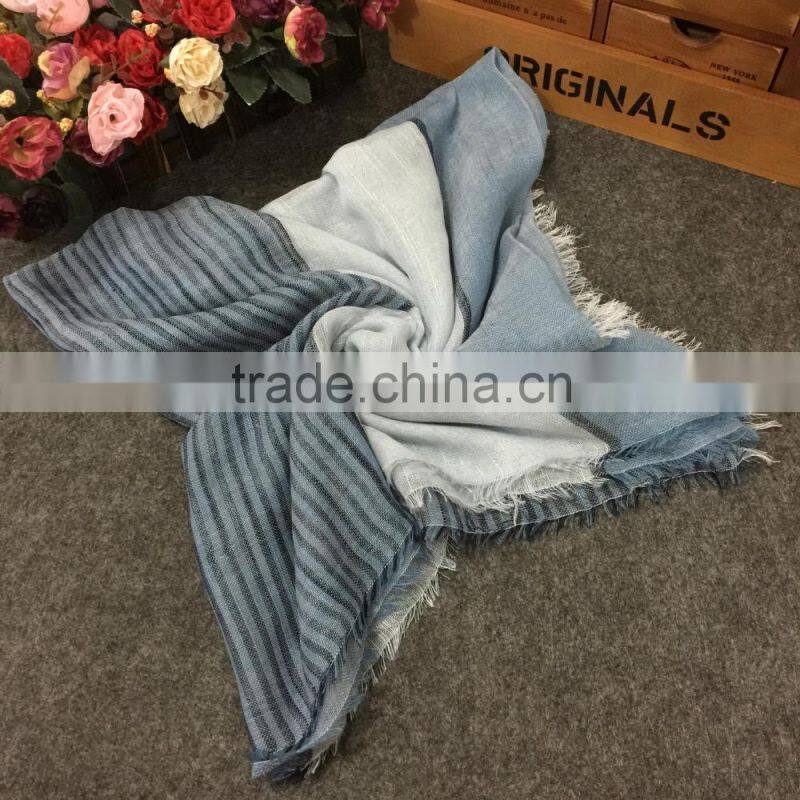 Latest Design Korean Fashion Cotton Linen Striped Fringe Tassel Scarf