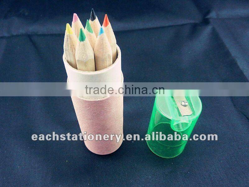 3.5''cute mini wood color pencil set in tin crayon box with sharpener/kids color pencil set