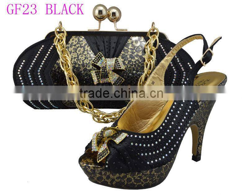 Wholesale lady italian shoes matching bag set women shoes and bags OF GF23 black