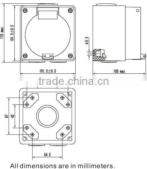 Three Phase 5 Round Pin Socket 50A