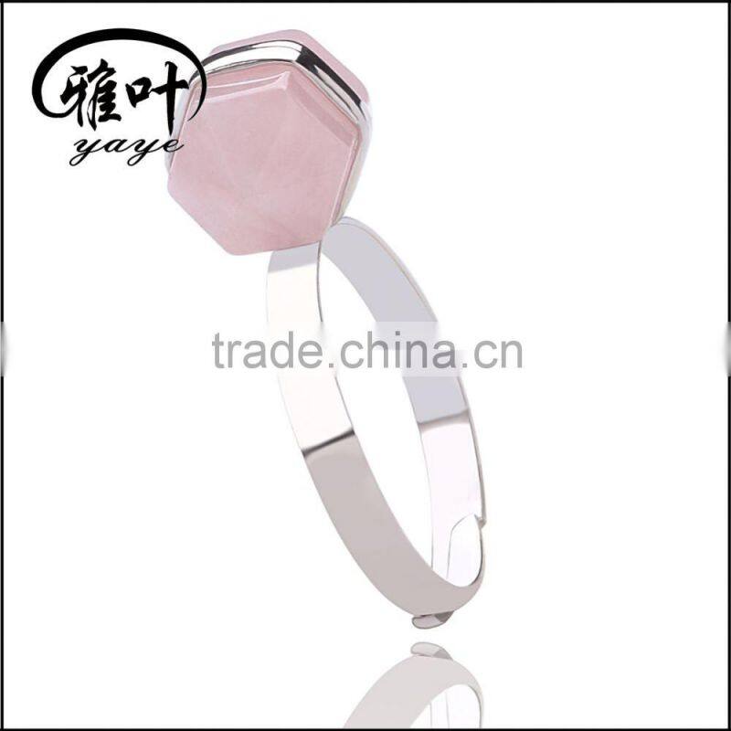 Whole sale gemstones transverse points ring Hexagon Prism shape ring ceremeny gifts