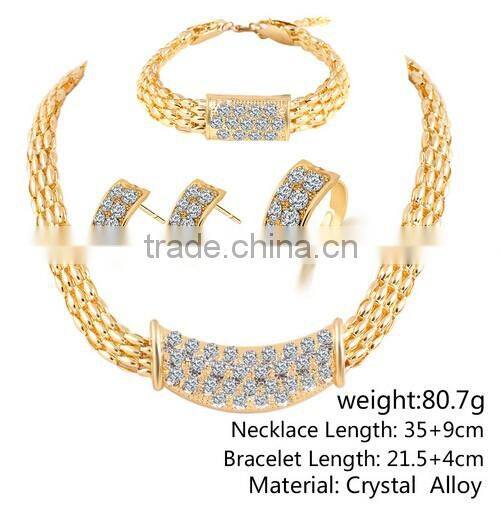 Fashionable Women's crystal dubai gold jewelry Set/