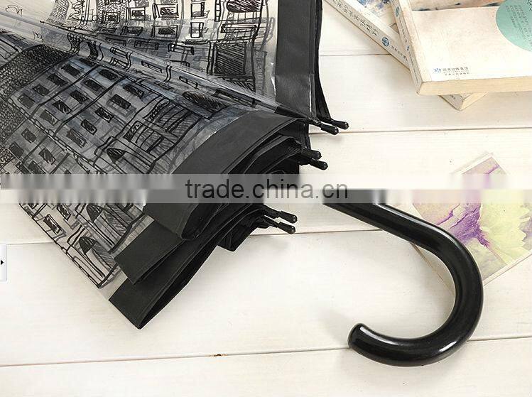 23inch full zebra-stripe printed safty transparent umbrella