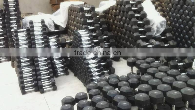 2015 NEW High quality Hexagonal rubber dumbbell Black Rubber Coated Hex Dumbbells