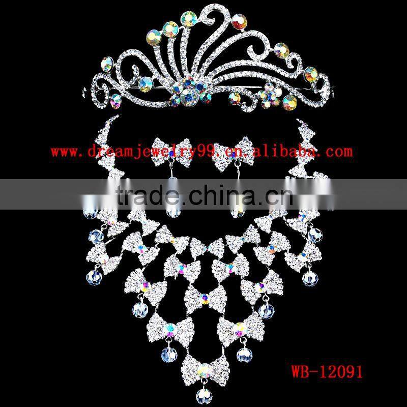 trendy rhinesetone tiara necklace and earring sets