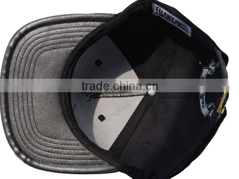 fashion hot sell 100% cotton 5panel leather brim hip-hop strapback cap